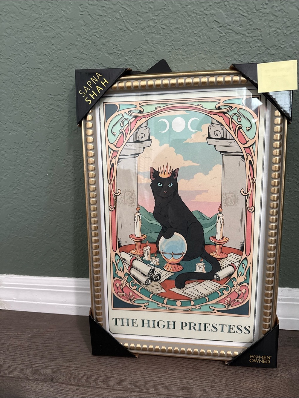 Sapna Shah 'The High Priestess' Black Cat Art Print - Gold Frame